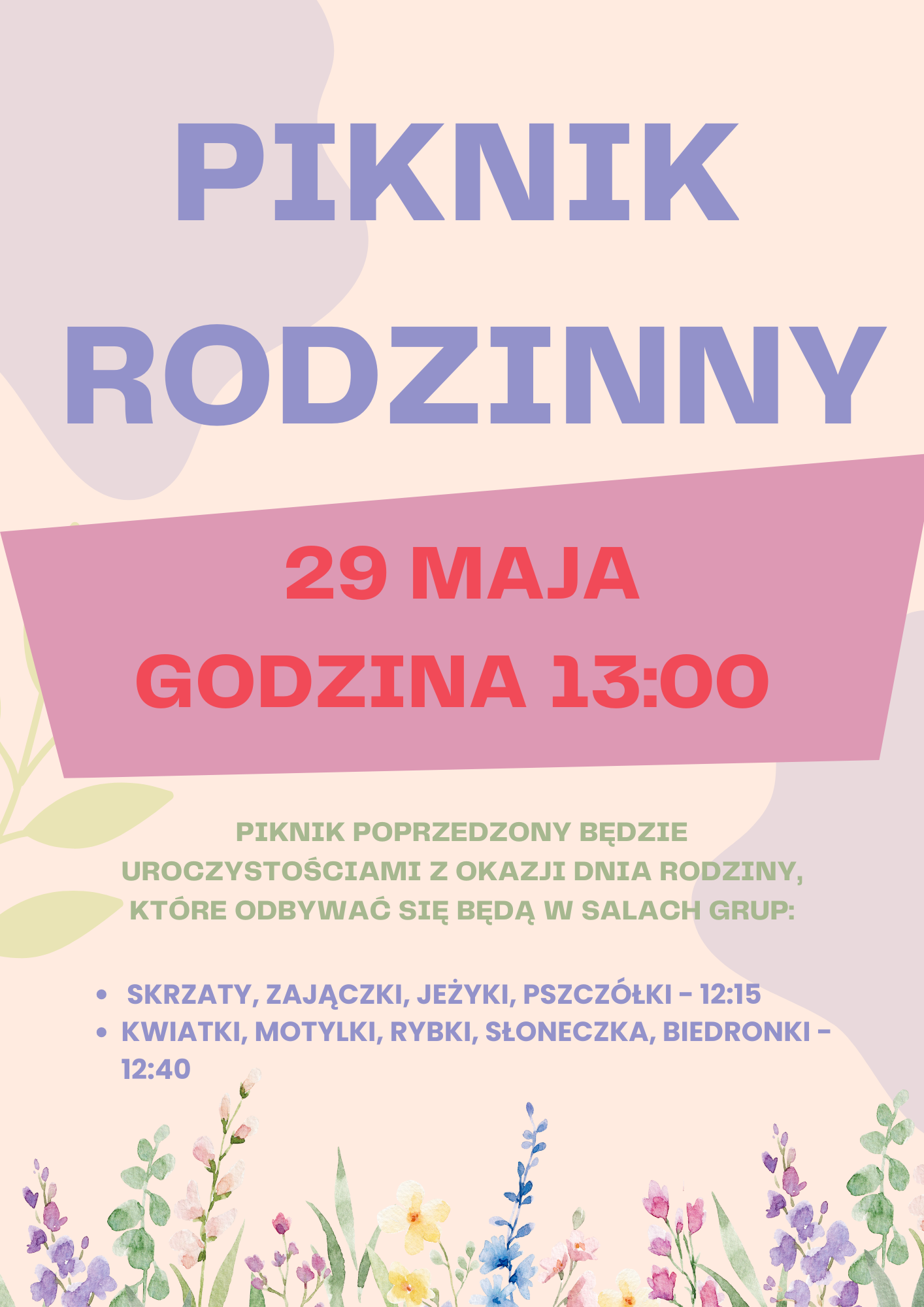 Plakat informujacy o Pikniku Rodzinnym